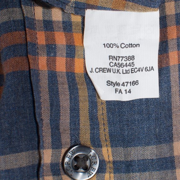 J. Crew Men's Casual Shirt S (15.5x32) Blue Tartan Check 100% Cotton - Picture 6 of 7